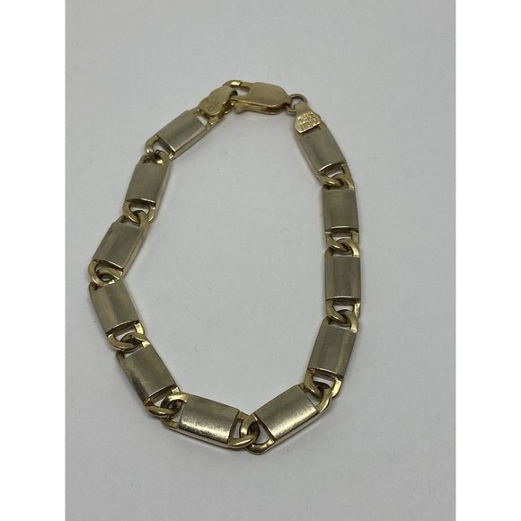 14k Two-tone Polished Gold Fancy Link Bracelet 8 inch” Links 19mm Wide 3mm Thick - Picture 3 of 9